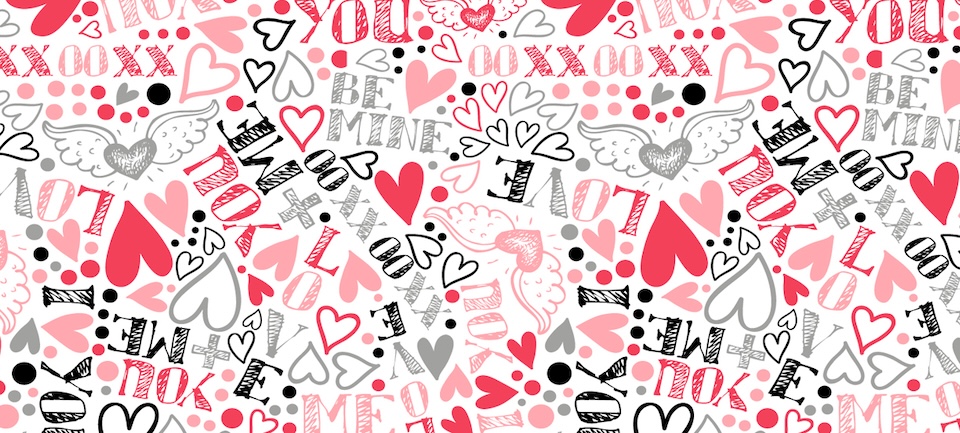 Delta Galil allover prints: hand written, love, be mine, xxooxxoo, hearts, doodles