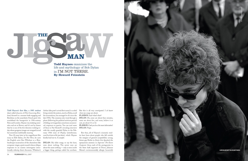 Filmmaker Magazine opening spread: Fall 2007 - I'm Not There