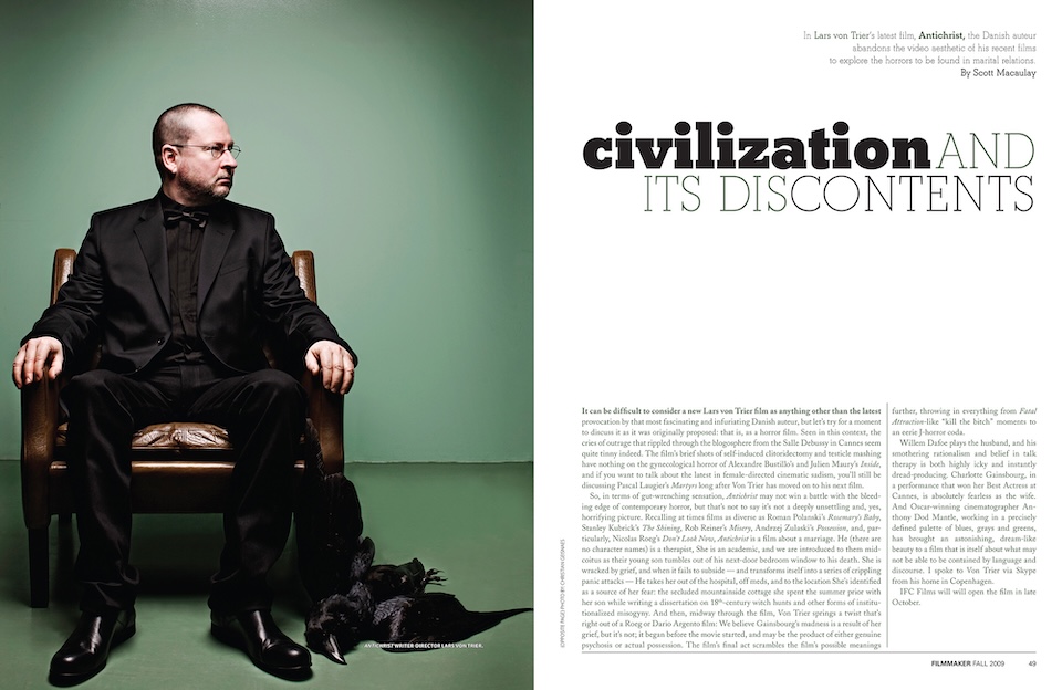 Filmmaker Magazine opening spread: Fall 2009 - Antichrist
