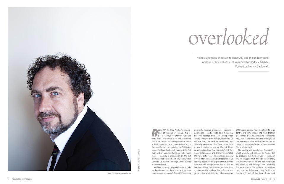 Filmmaker Magazine opening spread: Winter 2013 - Room 237