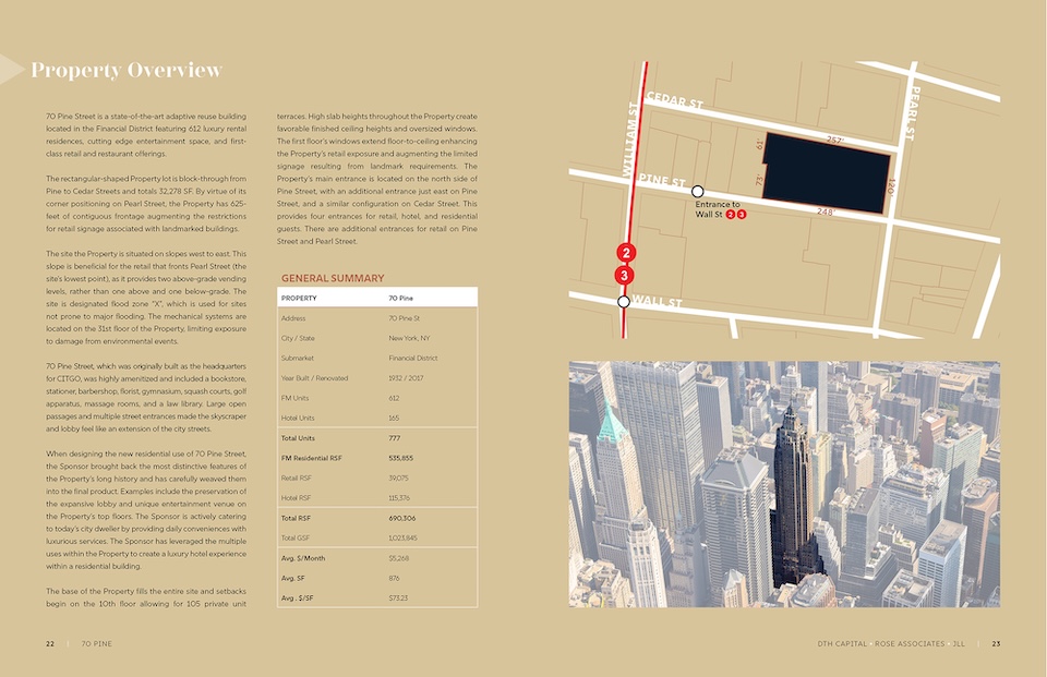 70 Pine St offering memorandum: property overview, site plan