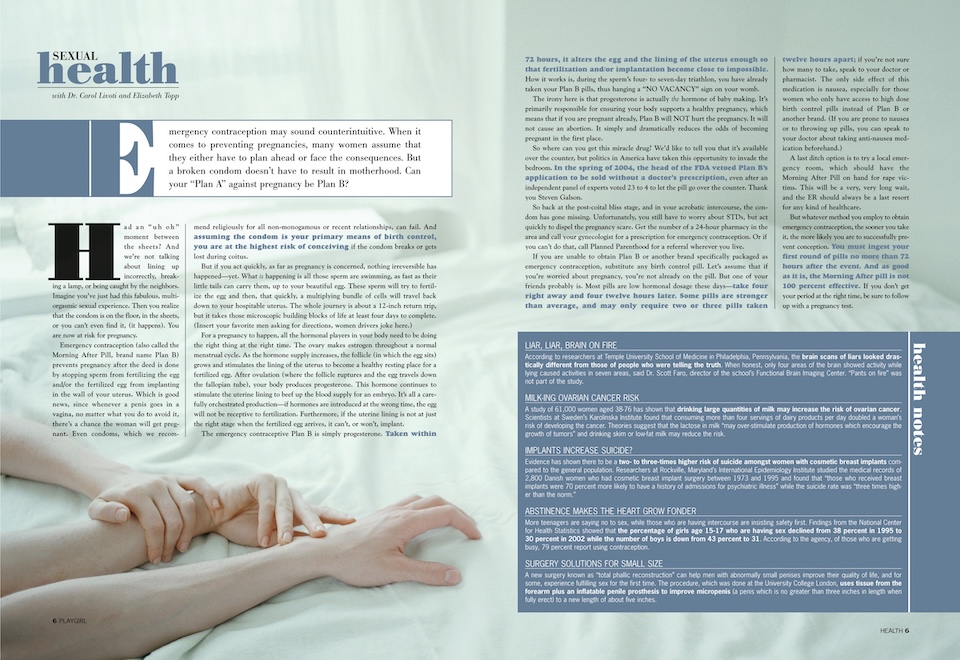 Playgirl Magazine health article spread
